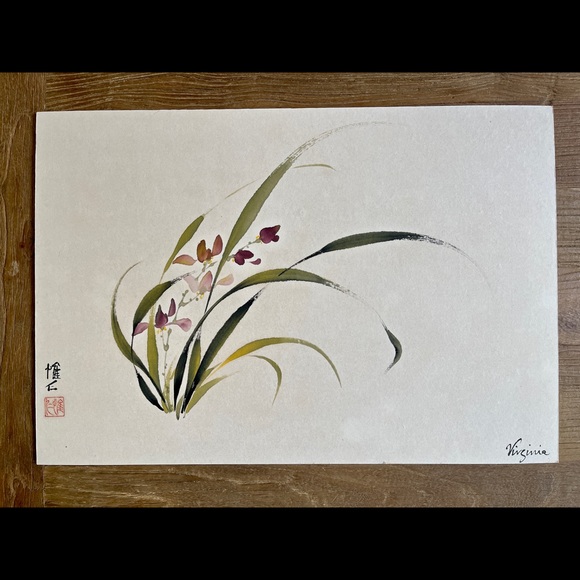 RARE Original CHINESE BRUSH PAINTING Signed Virginia Lloyd Davies Watercolor - Picture 3 of 11